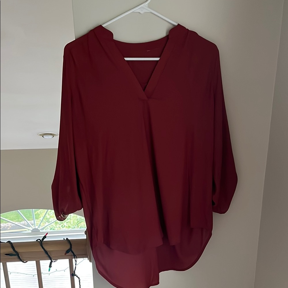 Relaxed Burgundy 3/4 Sleeve Blouse
